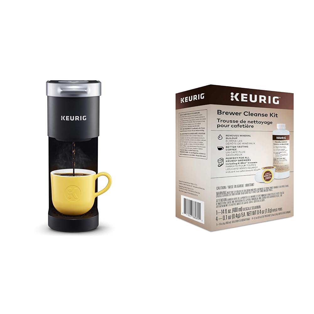 Black Single Serve Coffee Maker and Descaling Solution & Rinse Pods 4 Count J360658