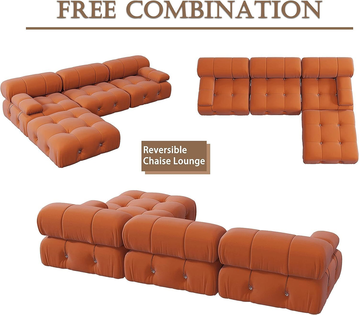 104" L-Shaped Velvet Sectional Sofa with Reversible Chaise Ottoman M7750