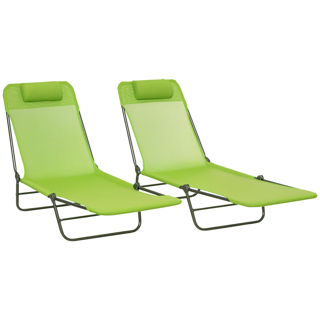 2 Piece Folding Chaise Lounge Chairs Reclining Back Green H234778