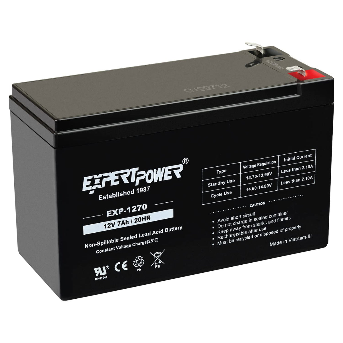12V 7Ah Rechargeable SLA Battery with F1 Terminals W2464