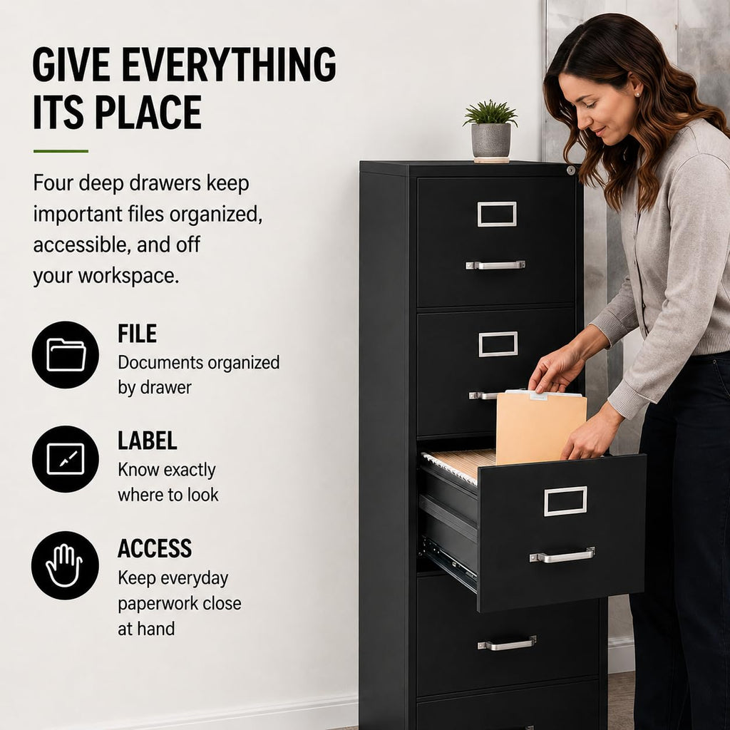 4 Drawers Black Metal Filing Cabinet T630