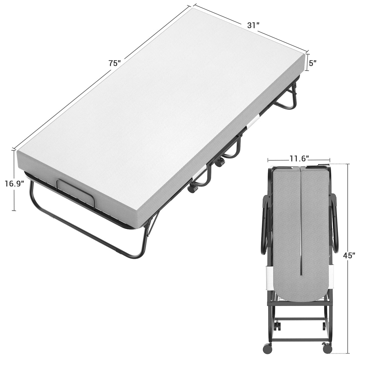 75" x 31" Folding Bed with Memory Foam Mattress M102