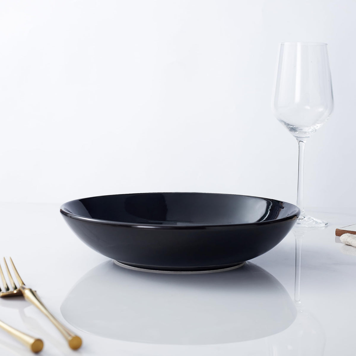 Black Ceramic Bowls Set of 4, 9 Inch 40 oz Microwave and Oven Safe I255721