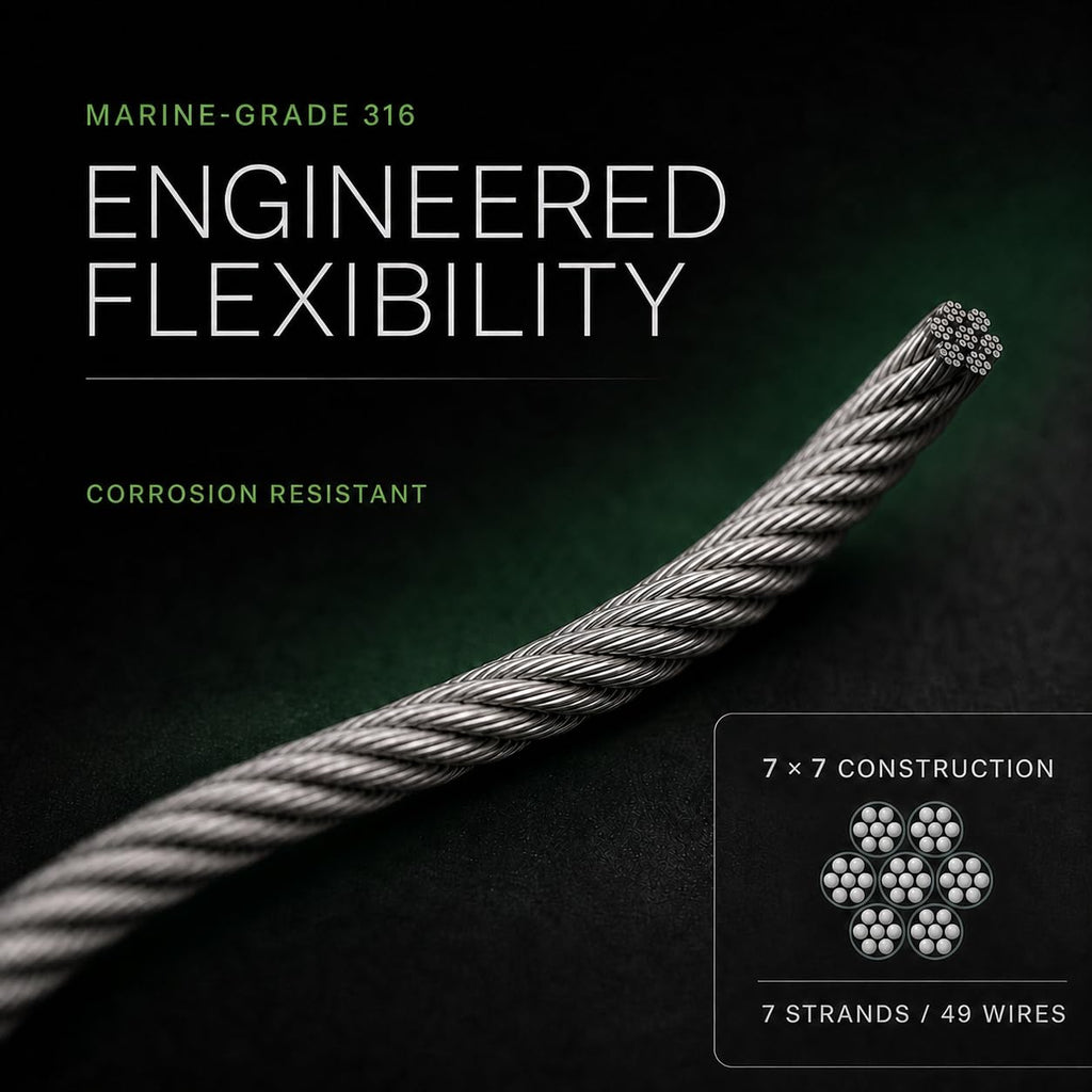 T316 Stainless Steel Wire Rope 1/8" 100 ft Q4581