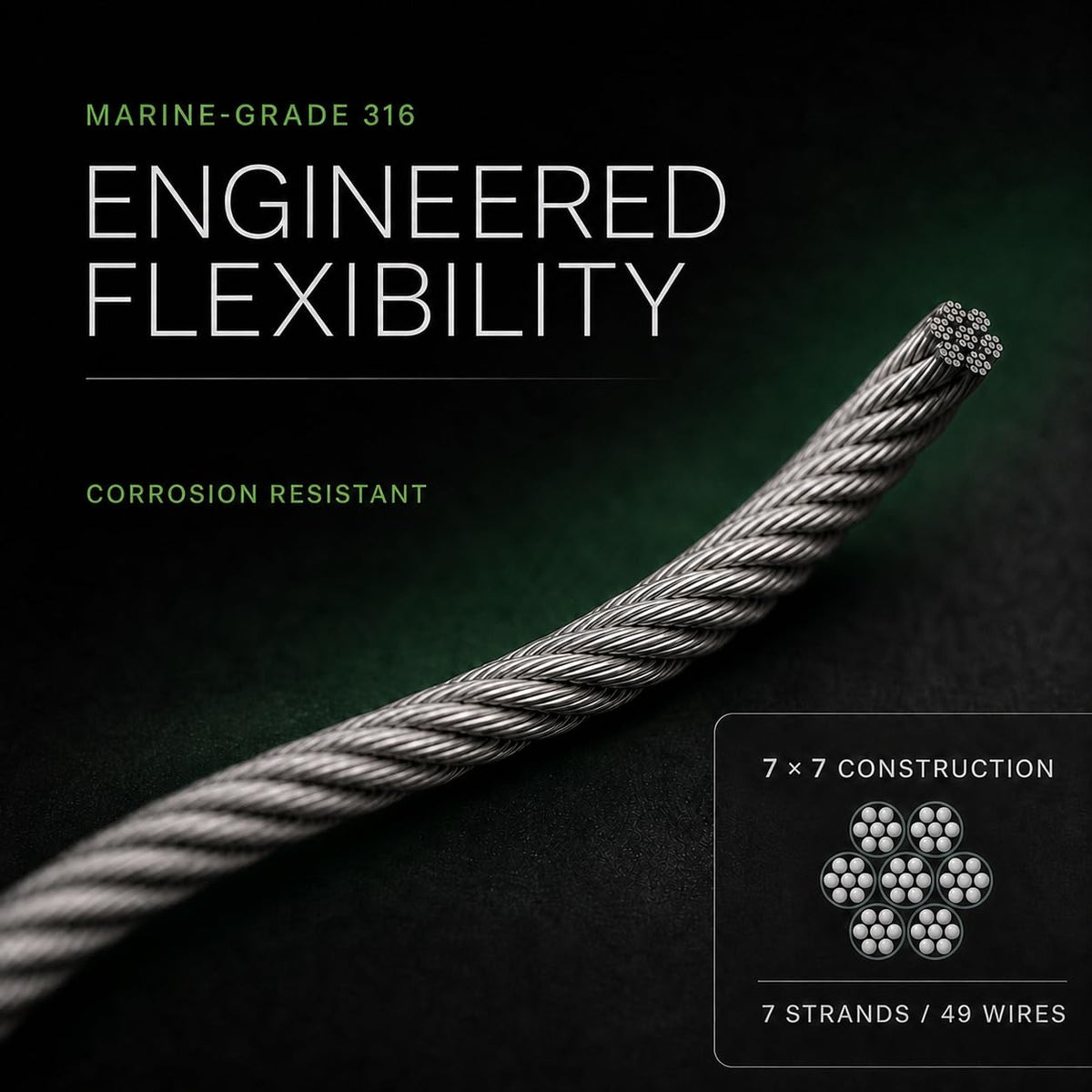 T316 Stainless Steel Wire Rope 1/8" 100 ft Q4581