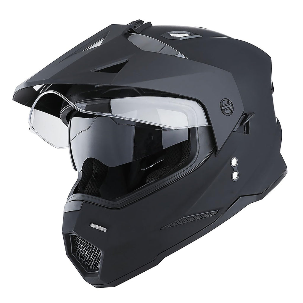 Youth Kids Dual Sport Dual Visor Full Face Helmet Matt Black R496