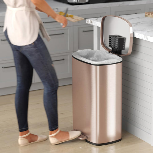 13.2 Gallon Rose Gold Stainless Steel Step Trash Can T810