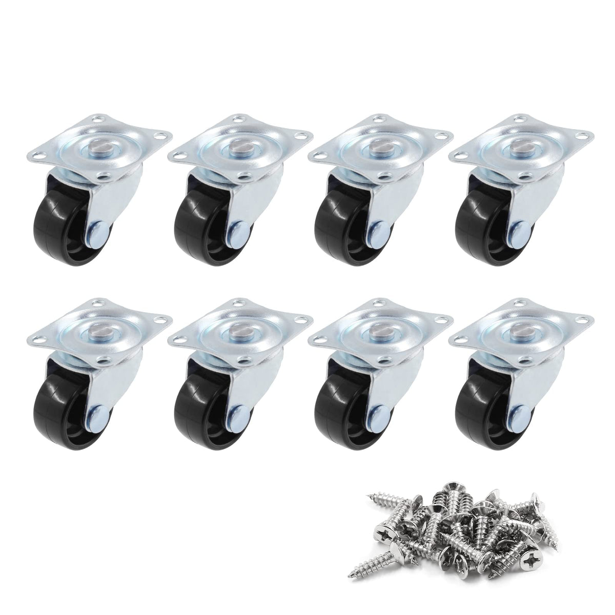 1 inch Swivel Caster Wheels Rubber Base, 8pcs V1703