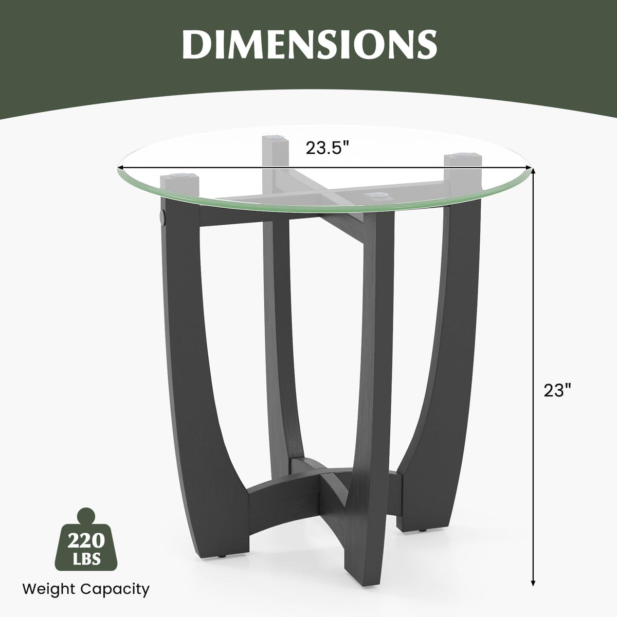 Glass Round End Table Set of 2, 23.5" Black D31412