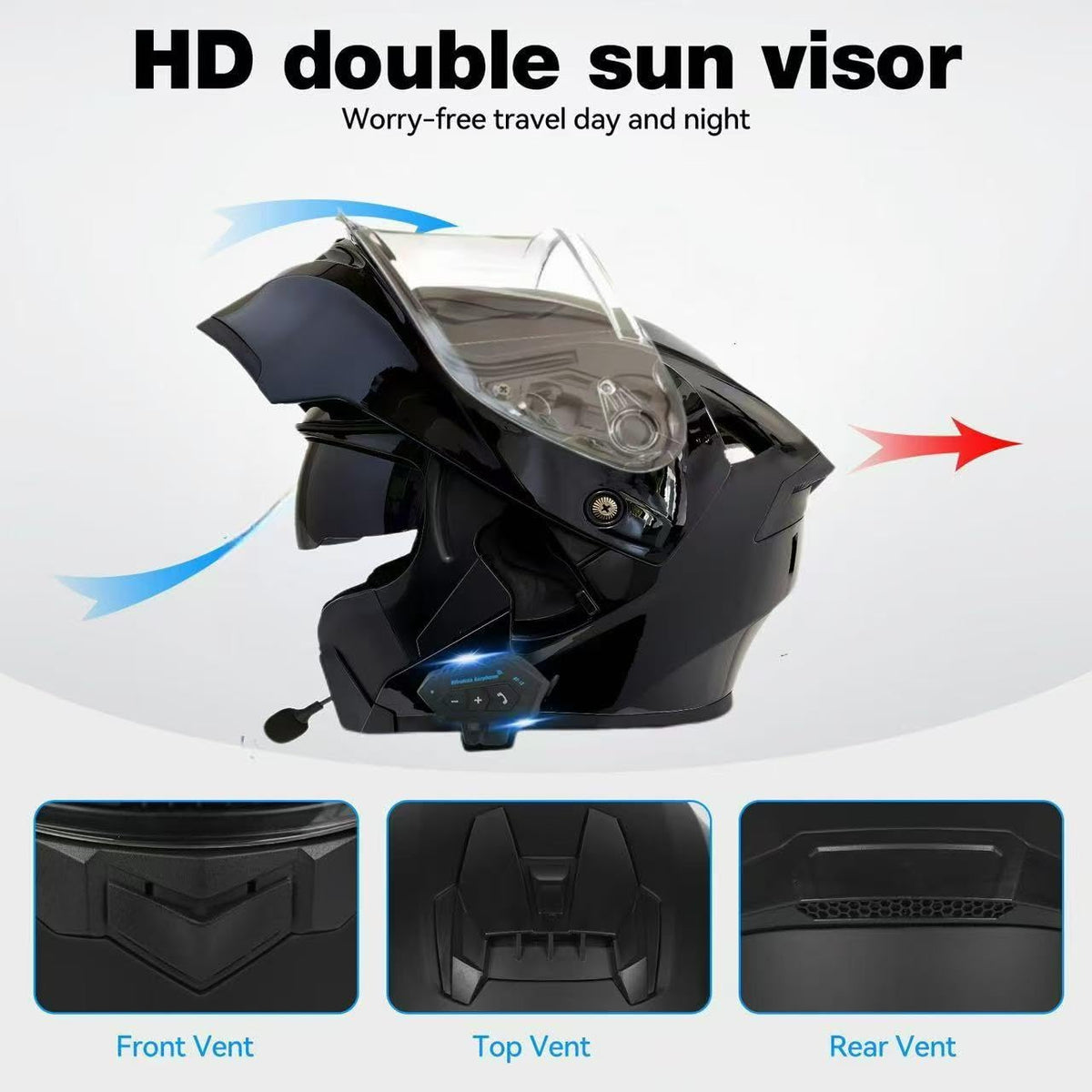 DOT Approved Flip Up Full Face Motorcycle Helmet with Dual Speakers and Microphone M55451