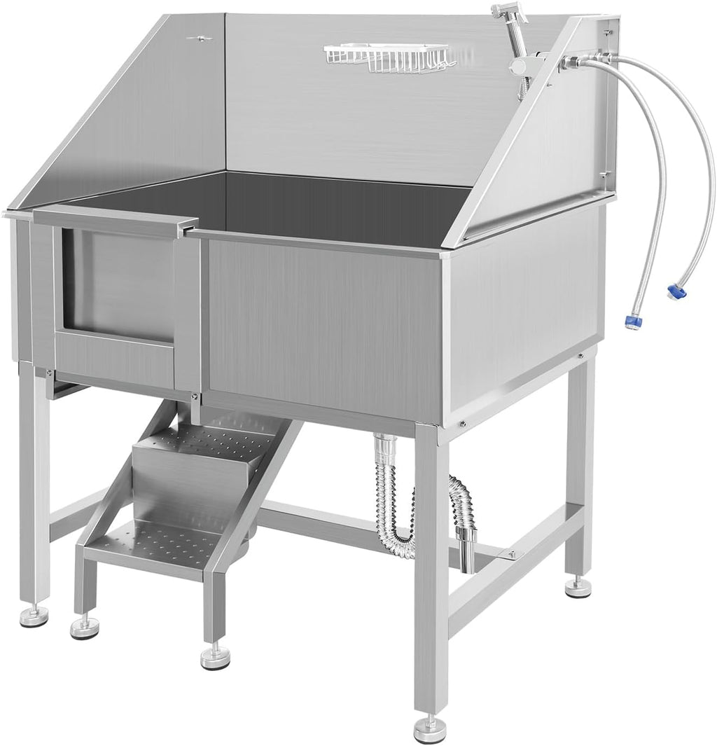 38 Inch Stainless Steel Dog Grooming Tub with Ramp X4781