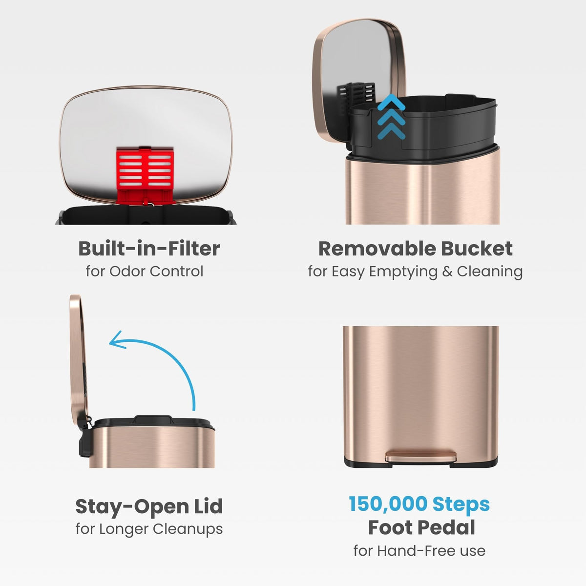 13.2 Gallon Rose Gold Stainless Steel Step Trash Can T810