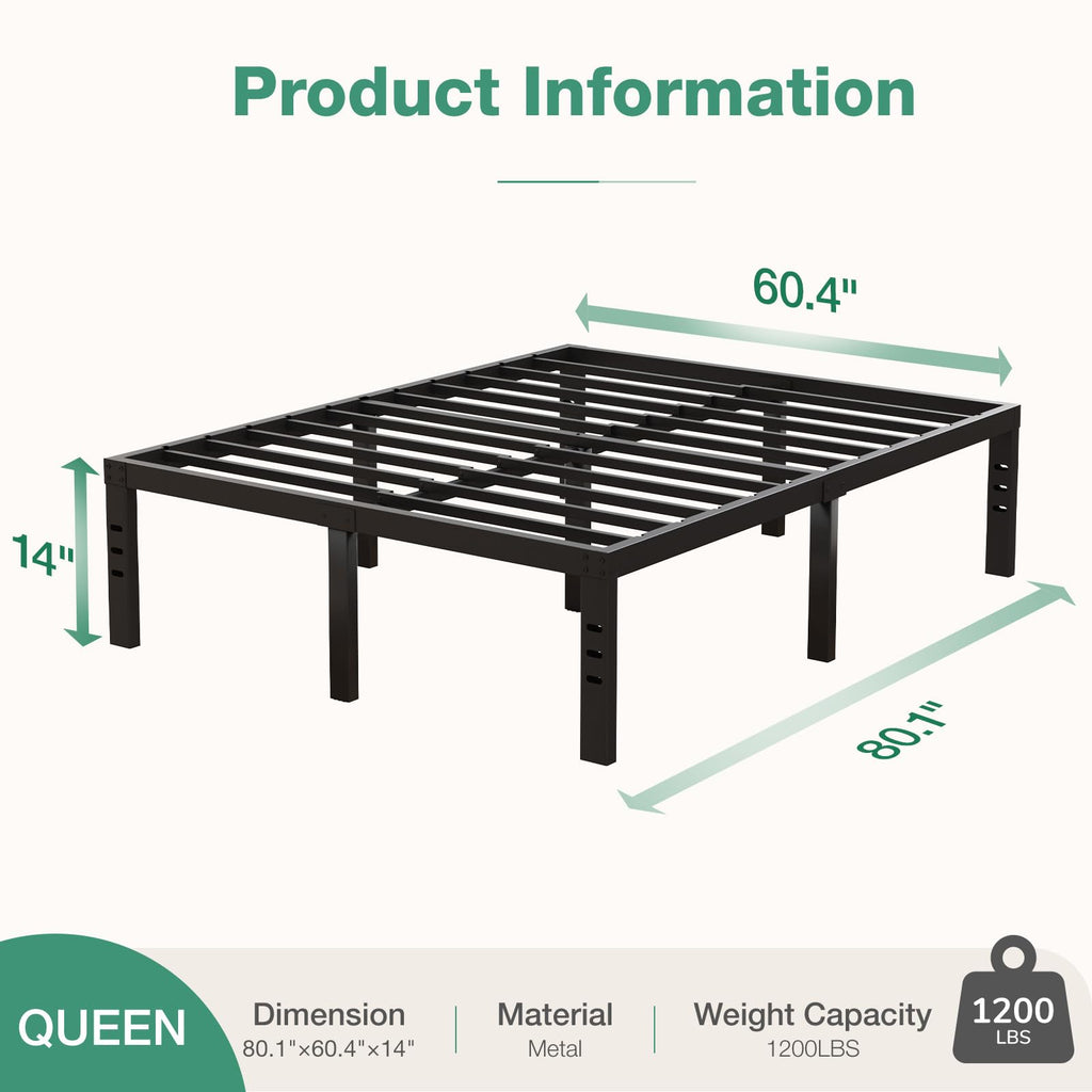 Queen Size 14 Inch Metal Platform Bed Frame C77340