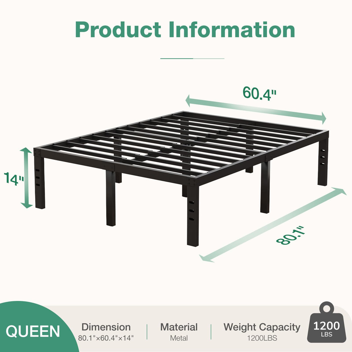 Queen Size 14 Inch Metal Platform Bed Frame C77340