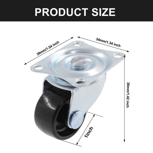 1 inch Swivel Caster Wheels Rubber Base, 8pcs V1703