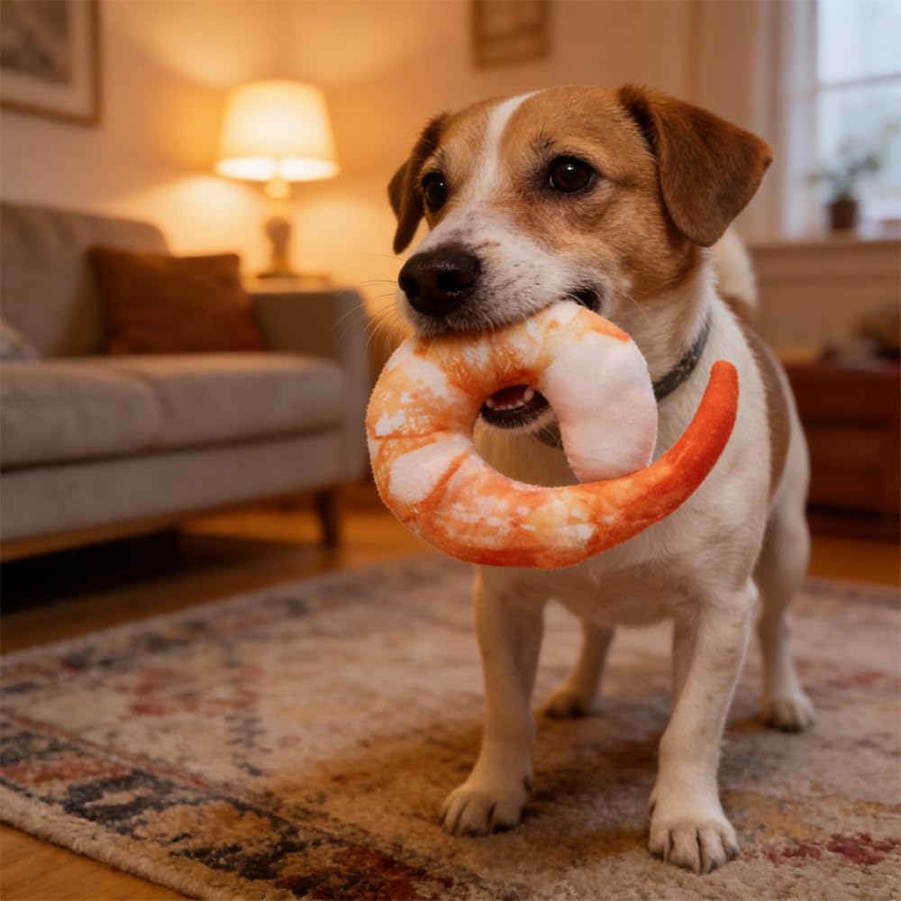 Shrimp Shape Squeaky Plush Dog Toy C619476