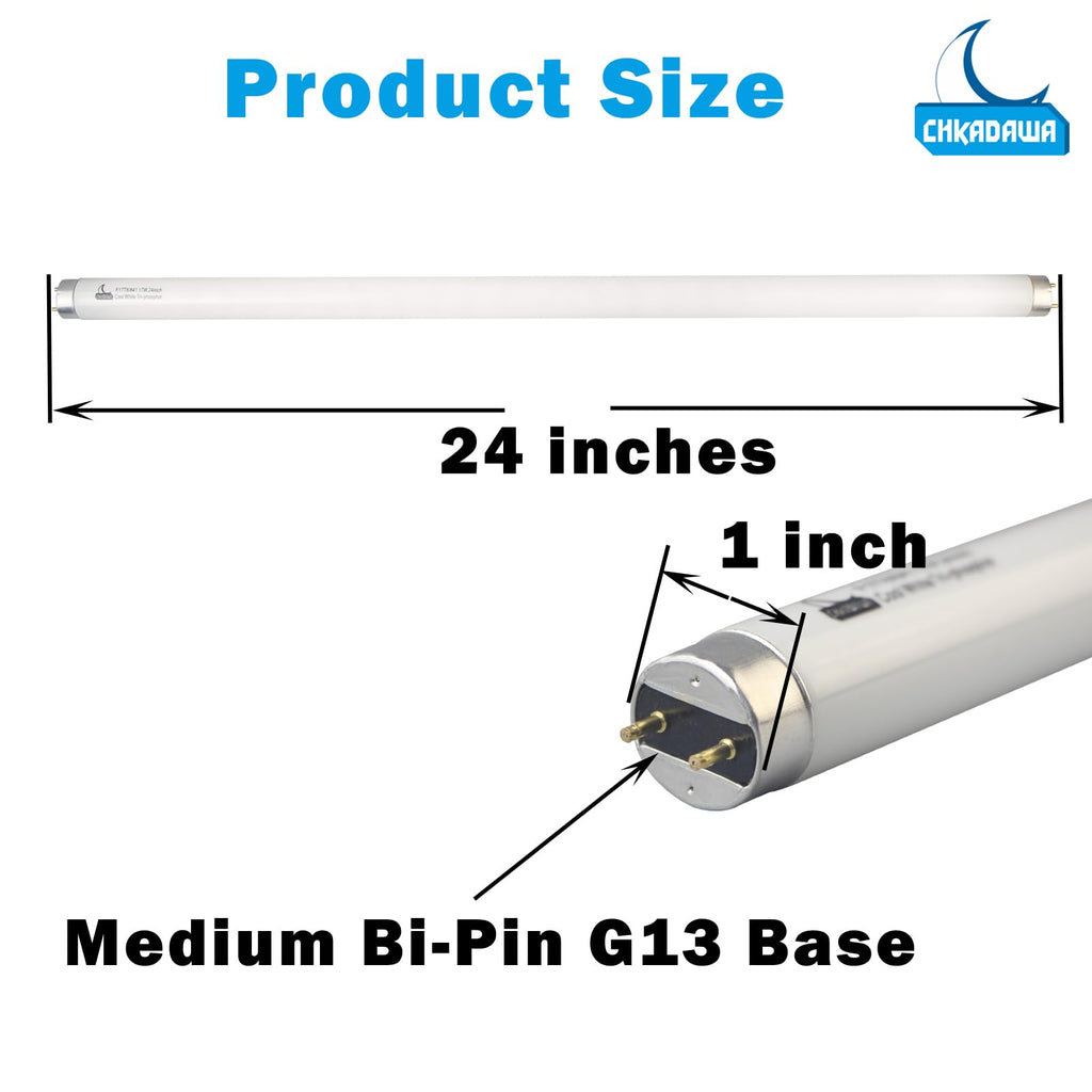 24 Inch 2 Ft T8 17W Cool White 4100K Fluorescent Tube 6 Pack T56640