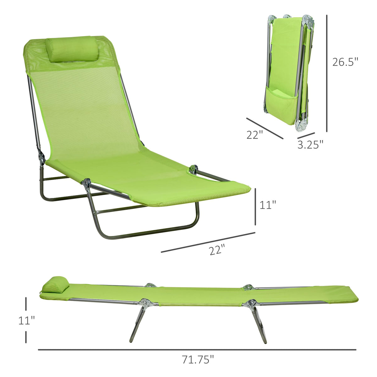 2 Piece Folding Chaise Lounge Chairs Reclining Back Green H234778