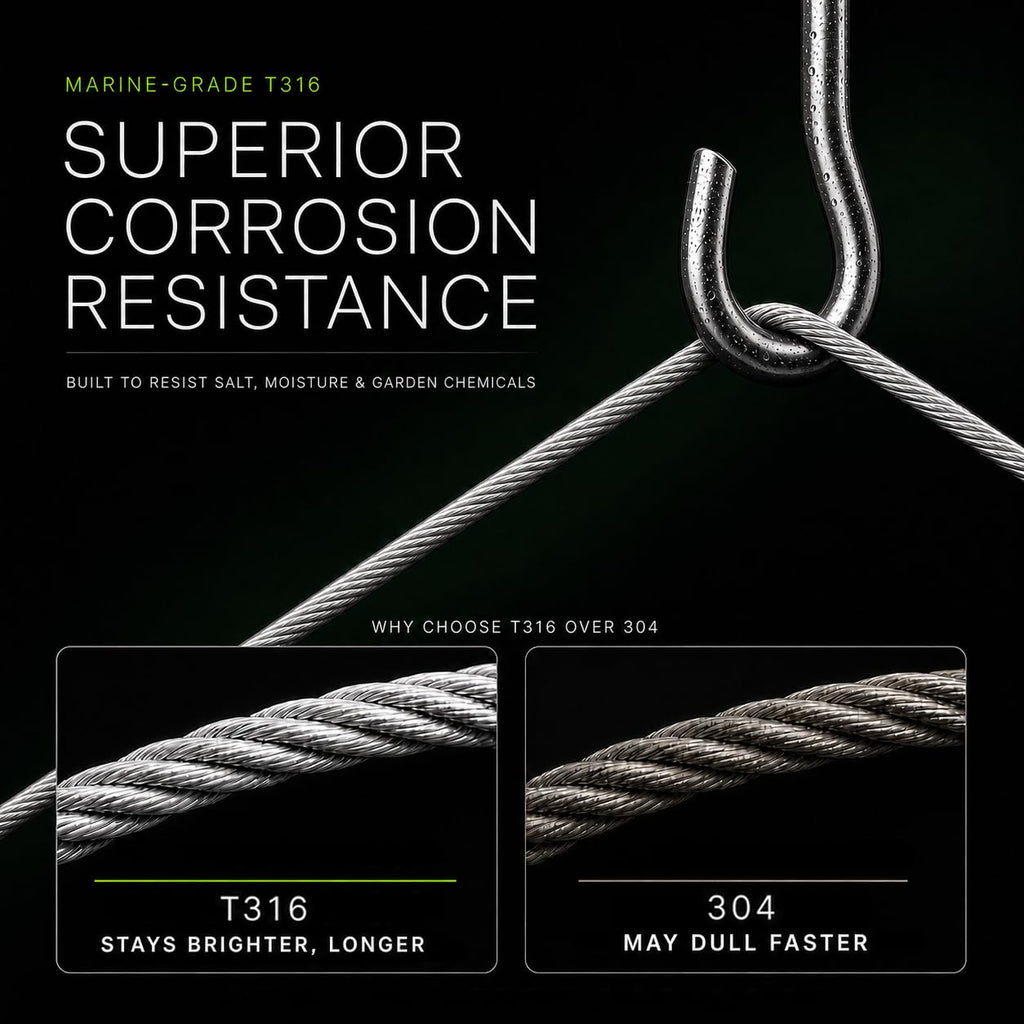 T316 Stainless Steel Wire Rope 1/8" 100 ft Q4581