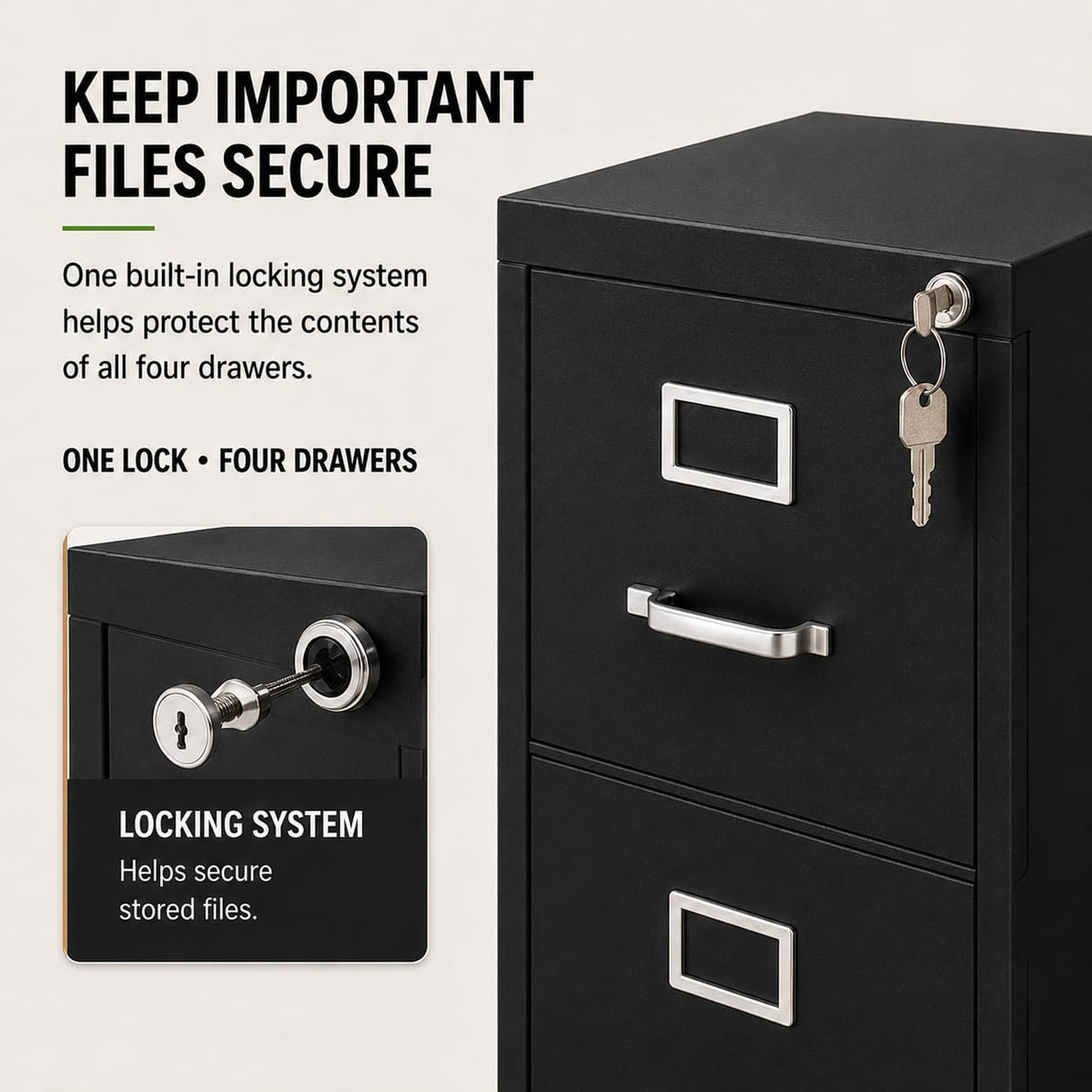 4 Drawers Black Metal Filing Cabinet T630
