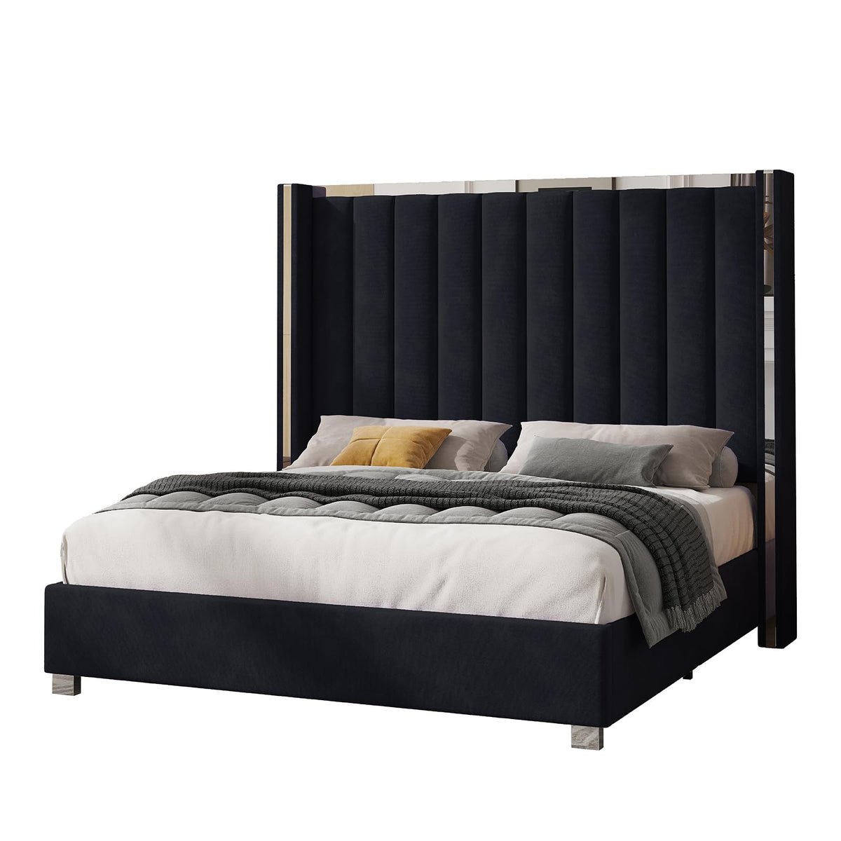 Queen Upholstered Bed Frame with Tall Headboard Q94619