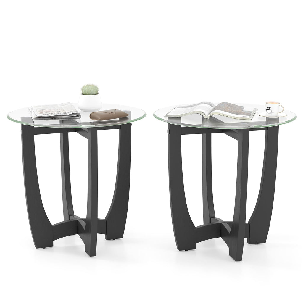 Glass Round End Table Set of 2, 23.5" Black D31412