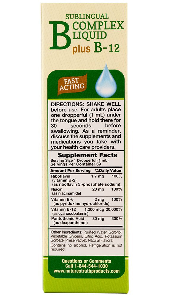 Sublingual Vitamin B Complex Plus B-12 Liquid, Natural Berry, 2 Fl Oz (Pack of 3) U342