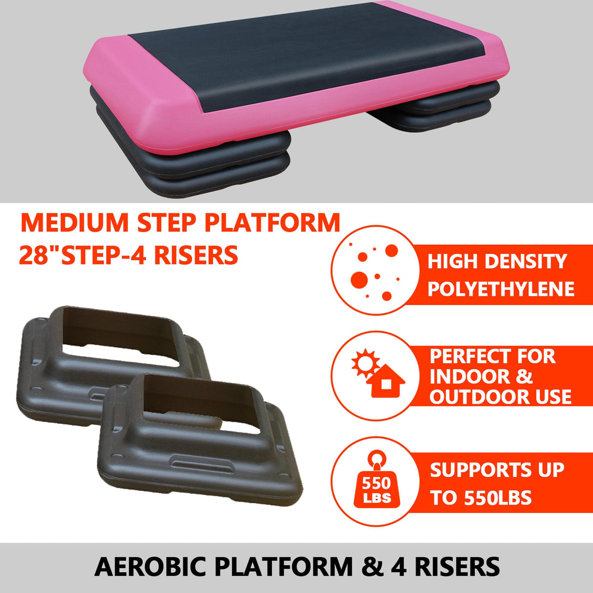 43" Adjustable Aerobic Step Platform with 4 Risers, 550 LBS Capacity H4916