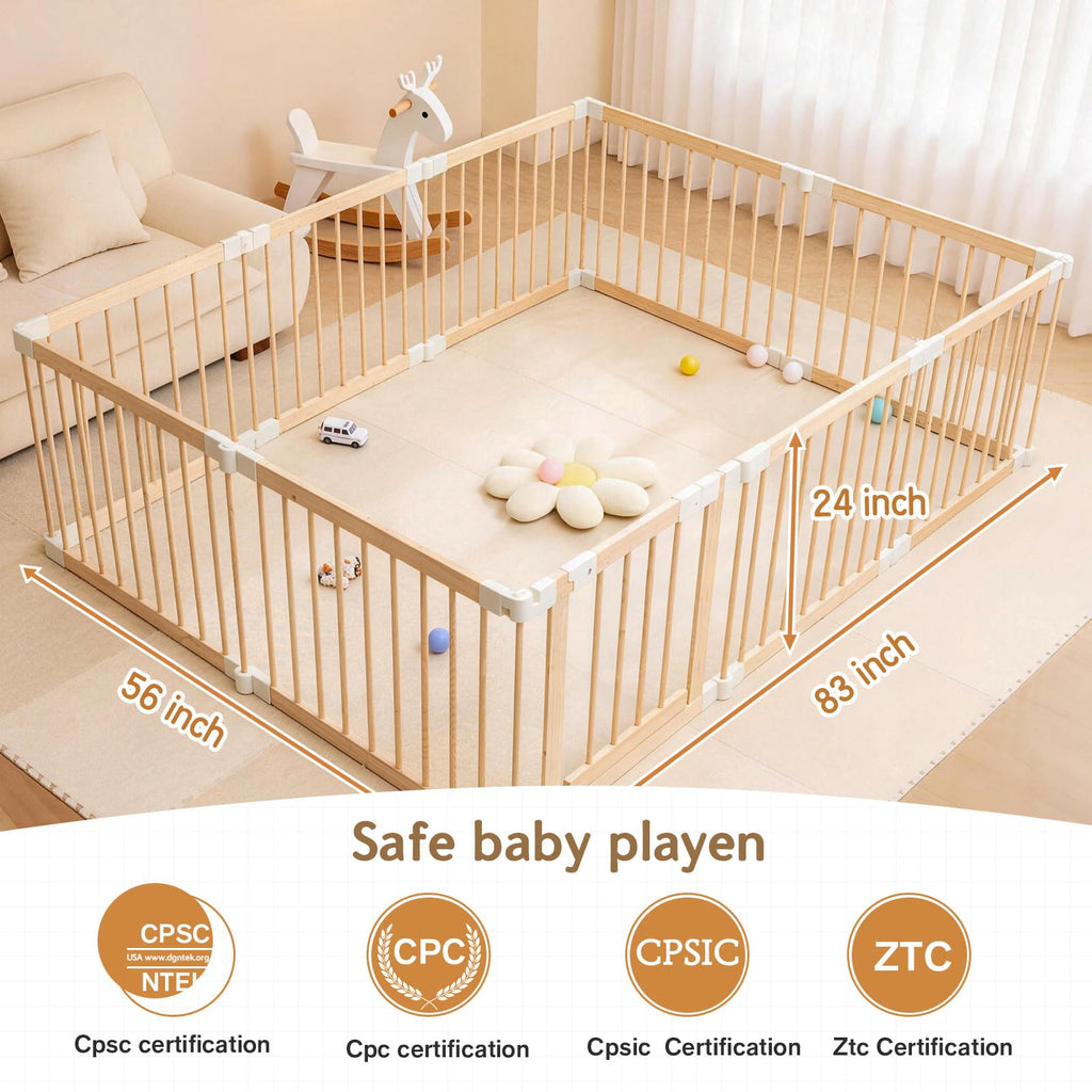 Foldable Wooden Playpen with Gate B92390