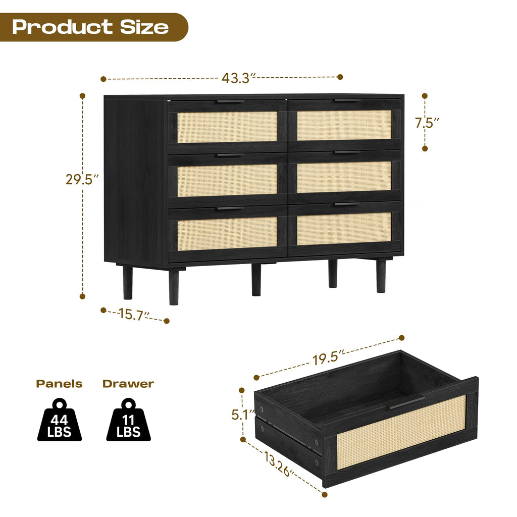 6 Drawer Rattan Wood Dresser F7837