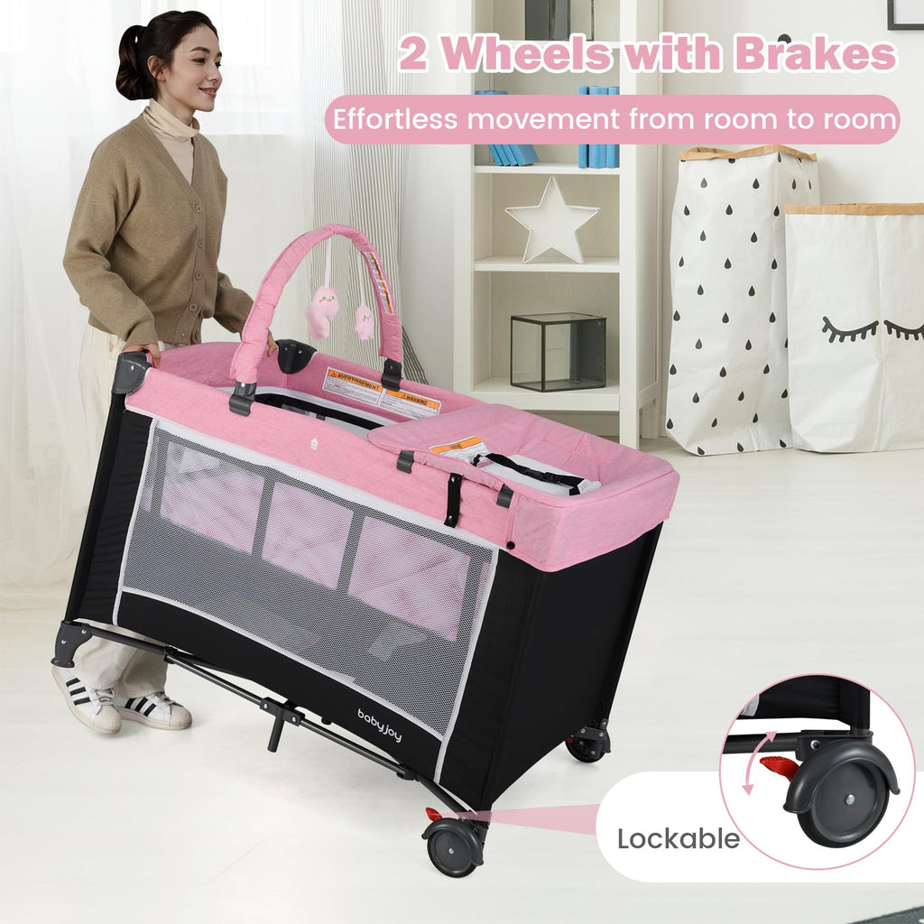 3 in 1 Pink Pack and Play Baby Crib Bassinet T76348