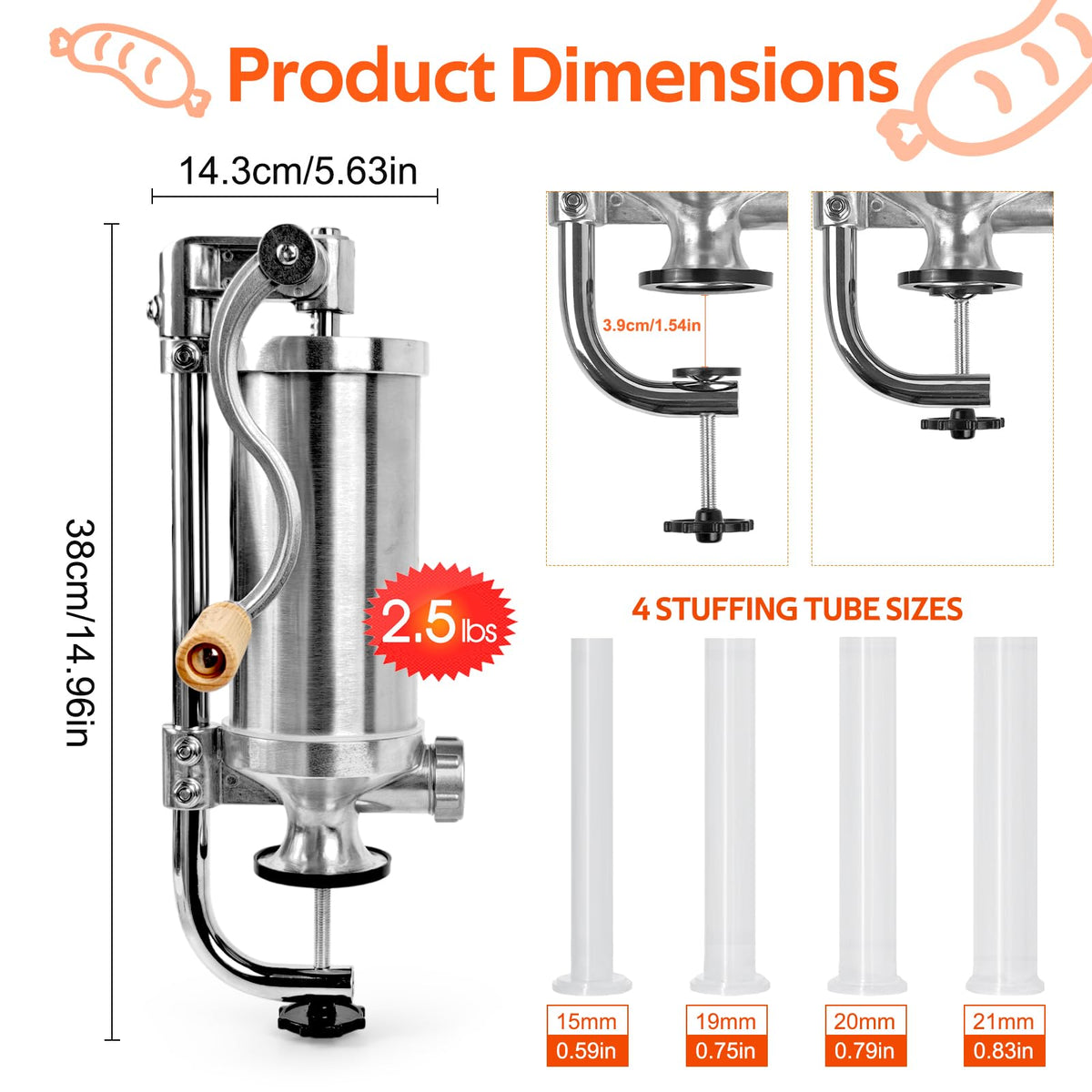 Stainless Steel Vertical Sausage Stuffer 2.5 LBS O6530
