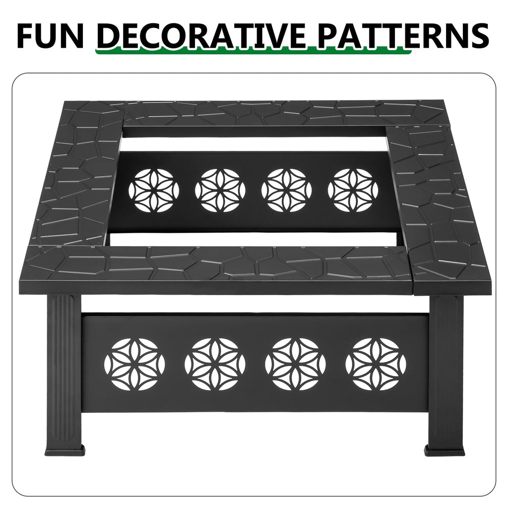 32 Inch Square Wood Burning Fire Pit Table P631