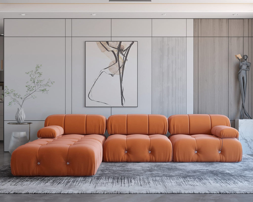 104" L-Shaped Velvet Sectional Sofa with Reversible Chaise Ottoman M7750