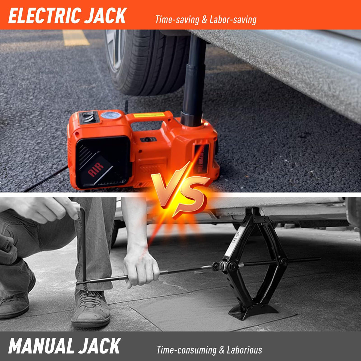 5 Ton Hydraulic Electric Car Jack Set with Tire Pump and Impact Wrench V21364