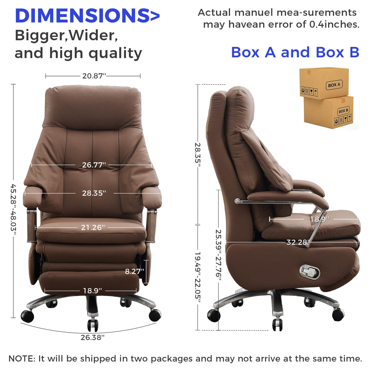 Brown PU Leather Recliner Chair with Footrest 400LBS I21239