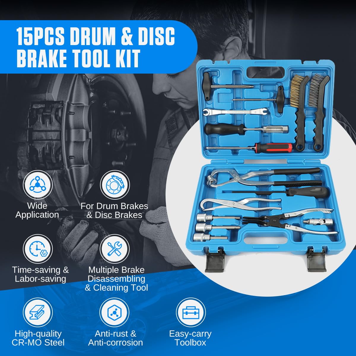 15 Pc Drum & Disc Brake Tool Kit K45373
