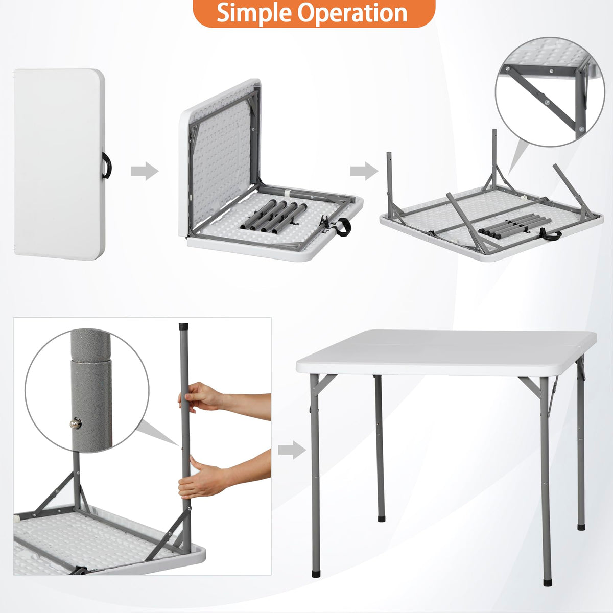 White 3 Foot Folding Card Table with Carrying Handle F9677