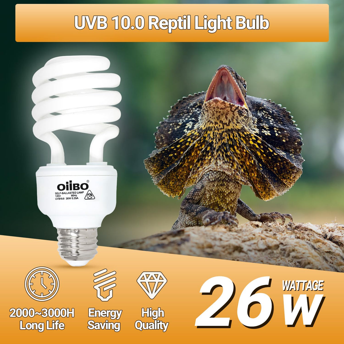 100W Reptile Heat Lamp Bulb and 26W 10.0 UVB Reptile Light Combo Pack J8191