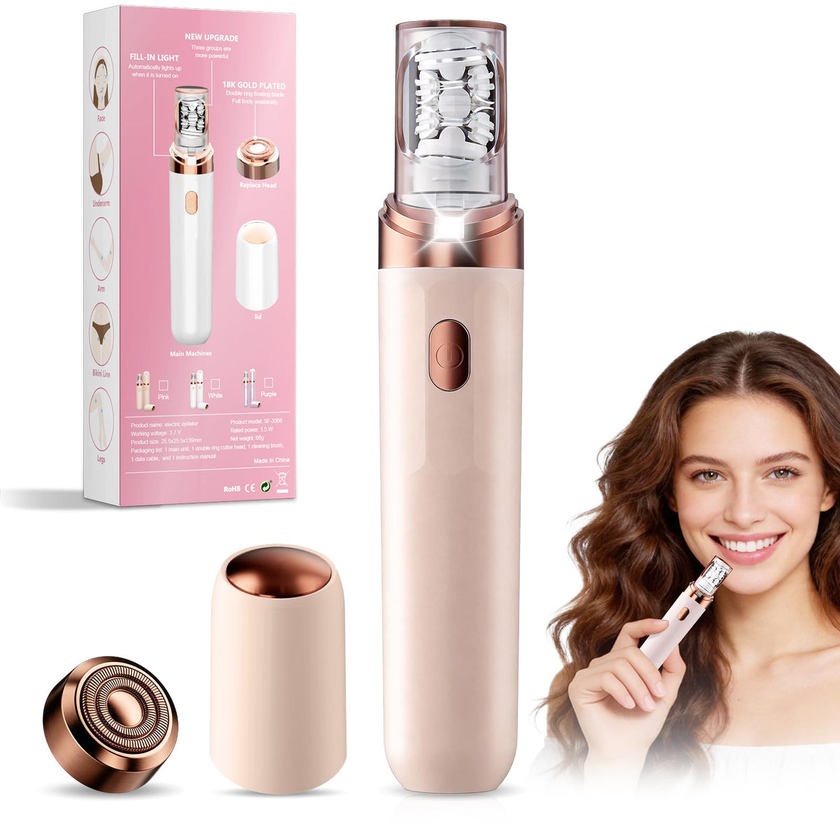 2-in-1 Rechargeable Epilator with LED Light A7007