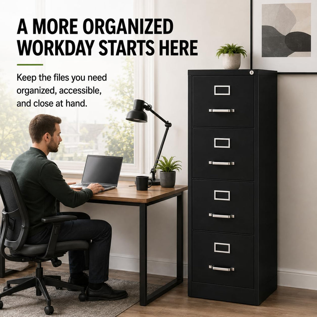 4 Drawers Black Metal Filing Cabinet T630