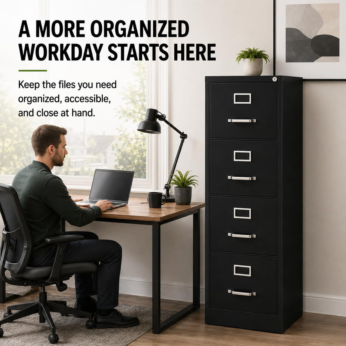 4 Drawers Black Metal Filing Cabinet T630