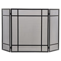Black 3-Panel Steel Mesh Trifold Fireplace Screen W490140