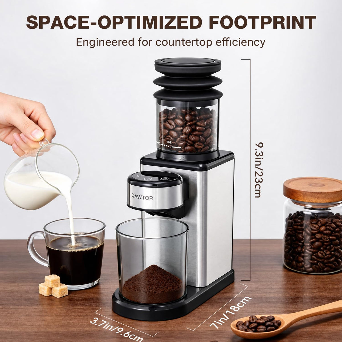 Conical Burr Coffee Bean Grinder, 25 Precise Settings, Anti-Static N694065
