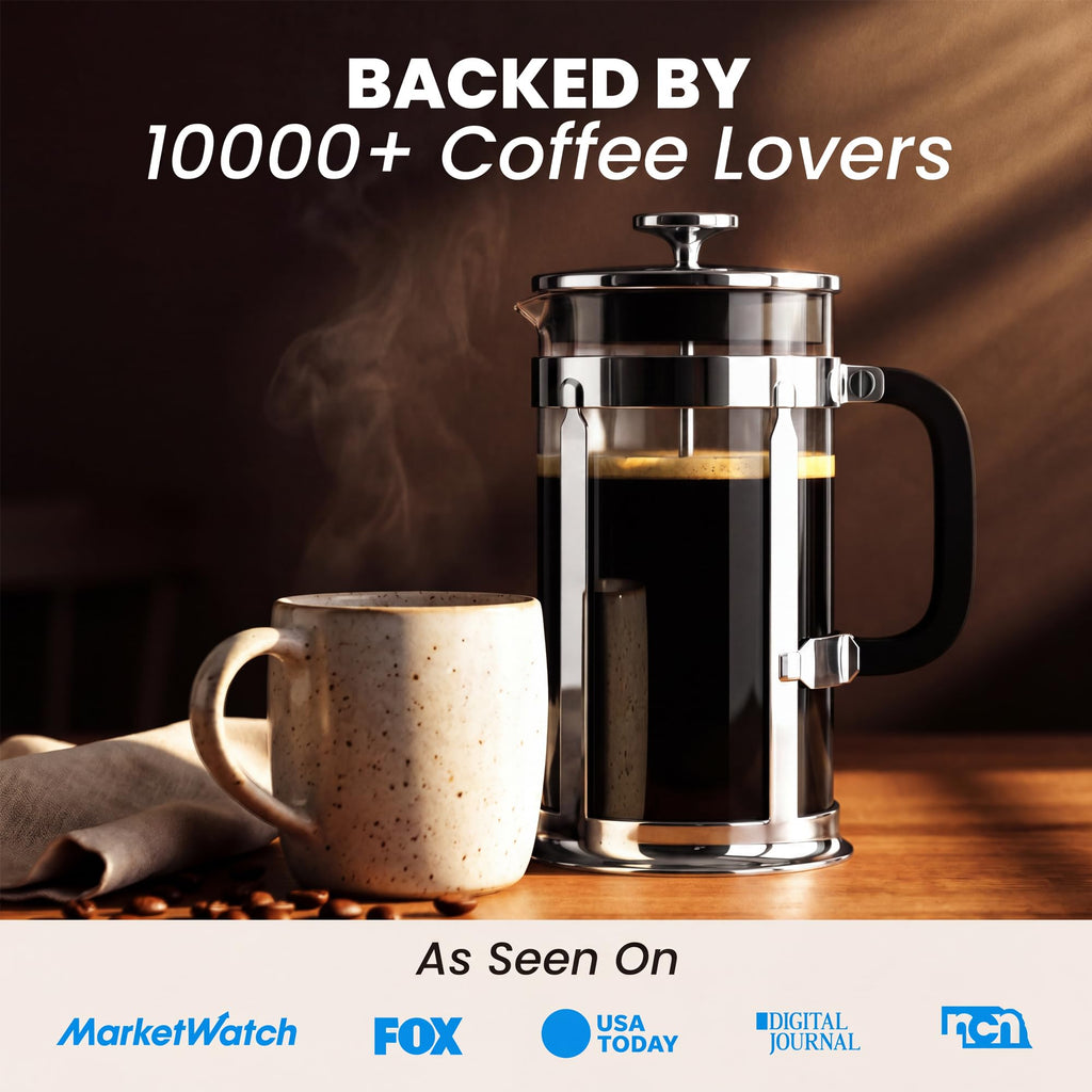 French Press Coffee Maker 34oz Chrome Borosilicate Glass O729