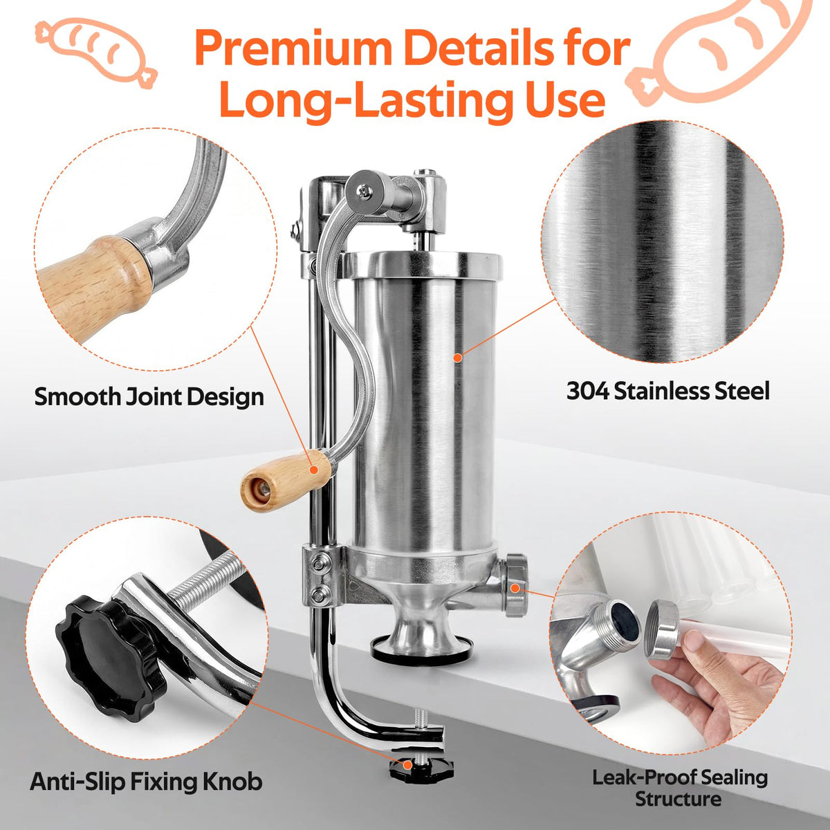 Stainless Steel Vertical Sausage Stuffer 2.5 LBS O6530