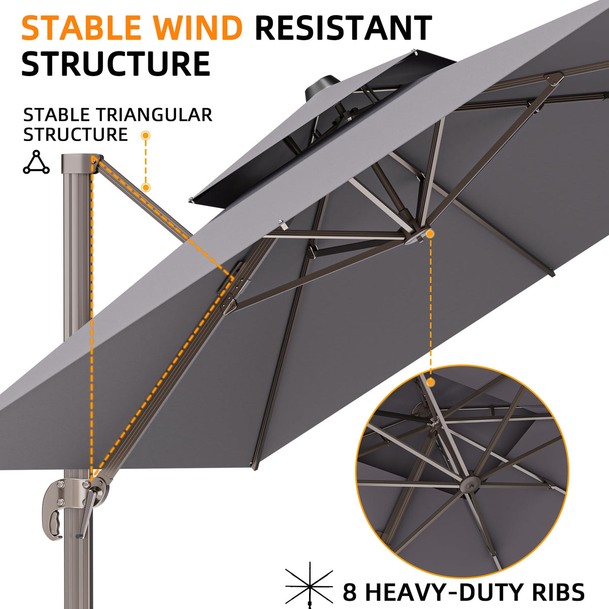 9' X 12' Grey Cantilever Patio Umbrella with Base X79420
