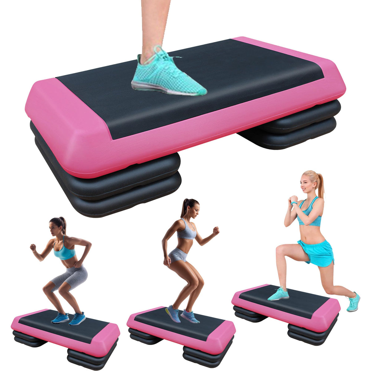 43" Adjustable Aerobic Step Platform with 4 Risers, 550 LBS Capacity H4916