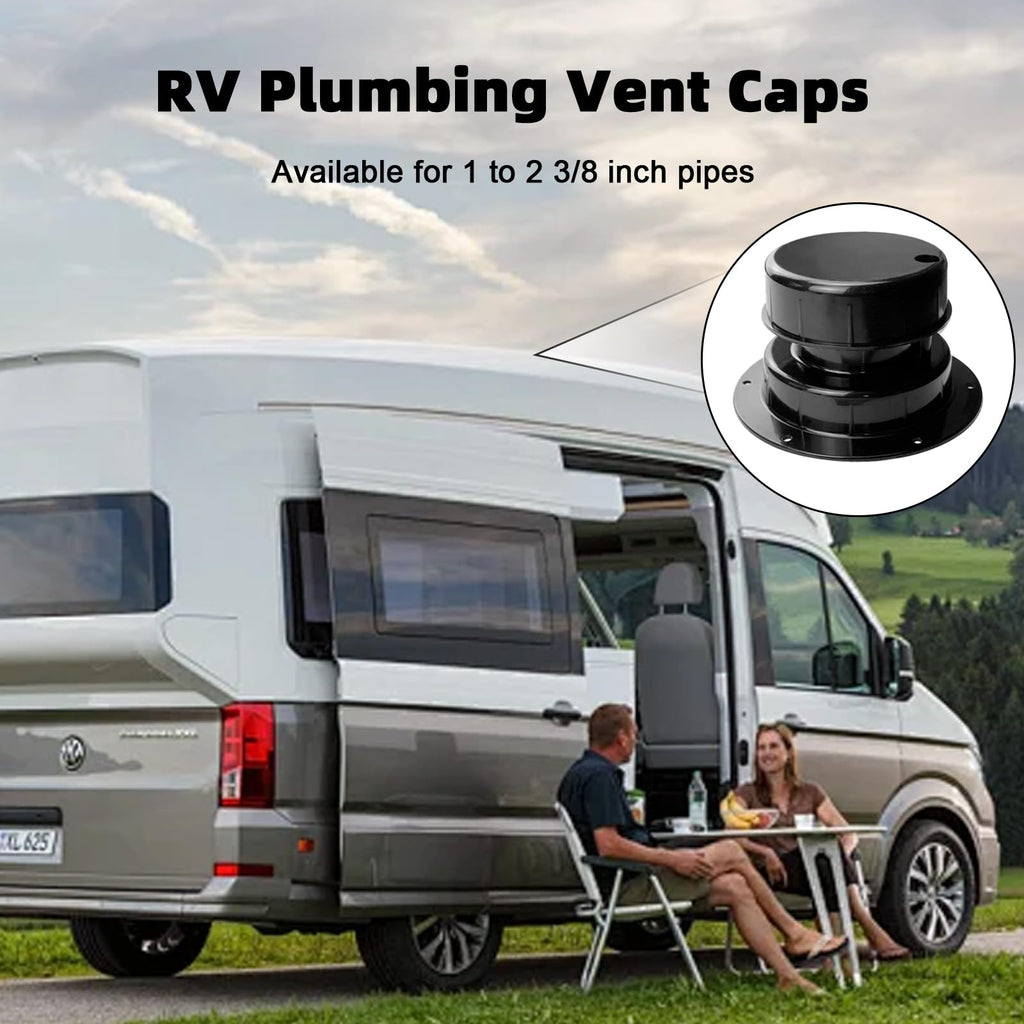 RV Plumbing Vent Caps Kit 2Pcs Plastic Roof Sewer Vent Cover Caps Black G432