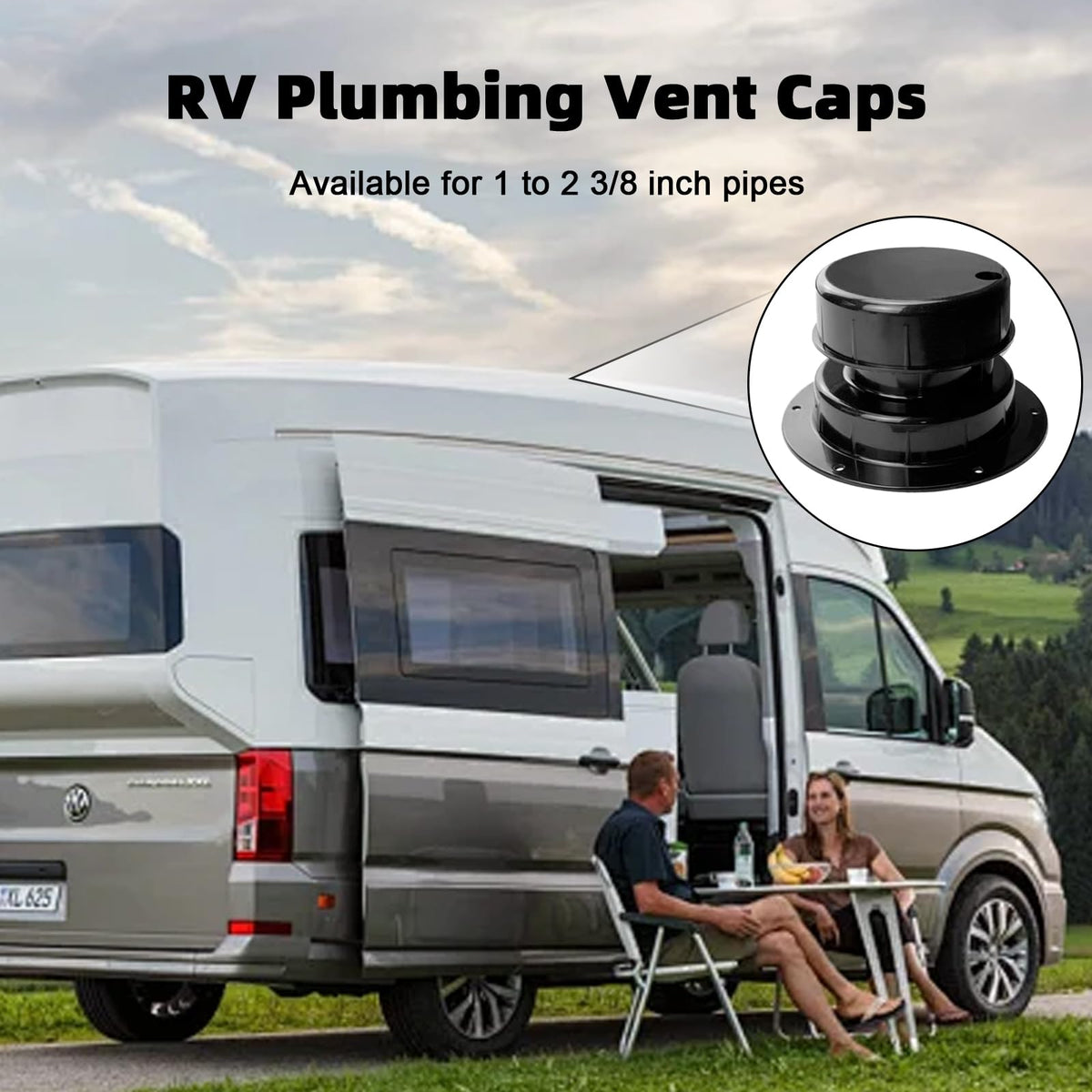 RV Plumbing Vent Caps Kit 2Pcs Plastic Roof Sewer Vent Cover Caps Black G432